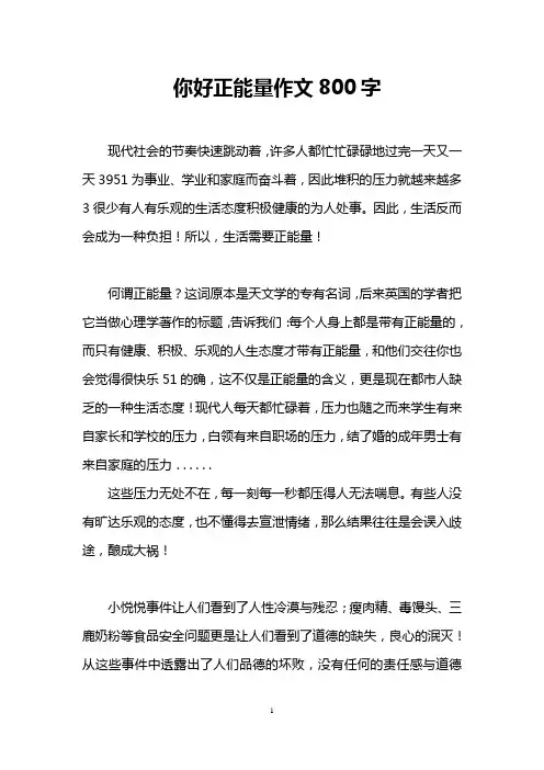 你好正能量作文800字