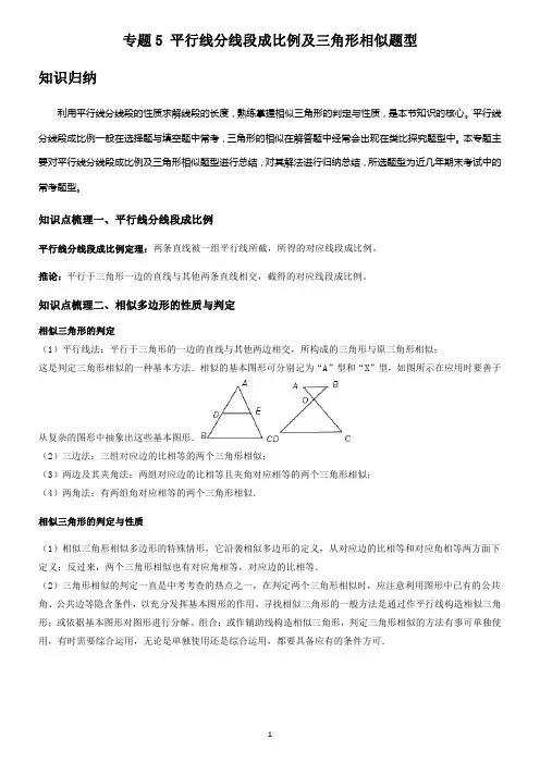 专题5 平行线分线段成比例及三角形相似(老师版)