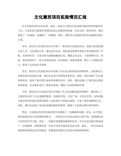 文化惠民项目实施情况汇报