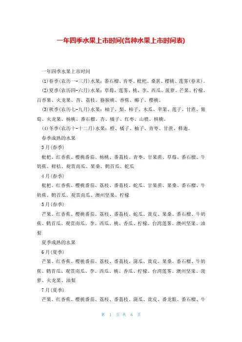 一年四季水果上市时间(各种水果上市时间表)