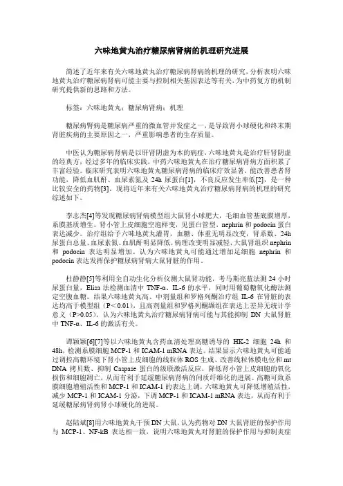 六味地黄丸治疗糖尿病肾病的机理研究进展