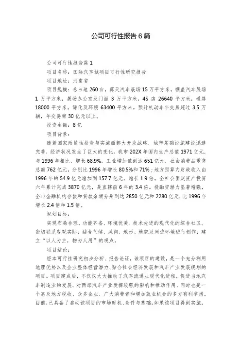 公司可行性报告6篇