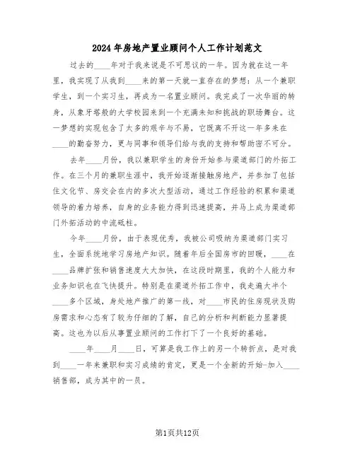 2024年房地产置业顾问个人工作计划范文(四篇)