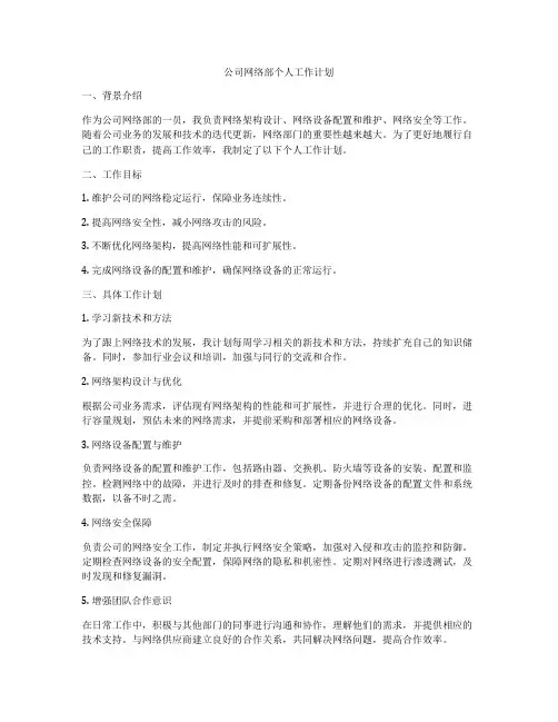 公司网络部个人工作计划