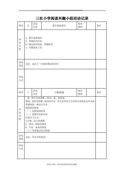 最新朗读兴趣小组活动记录
