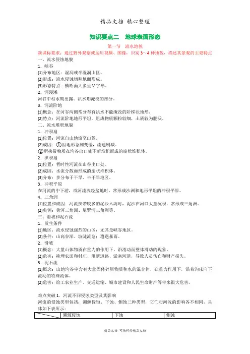 新教材人教版高中地理必修一 知识要点二 地球表面形态