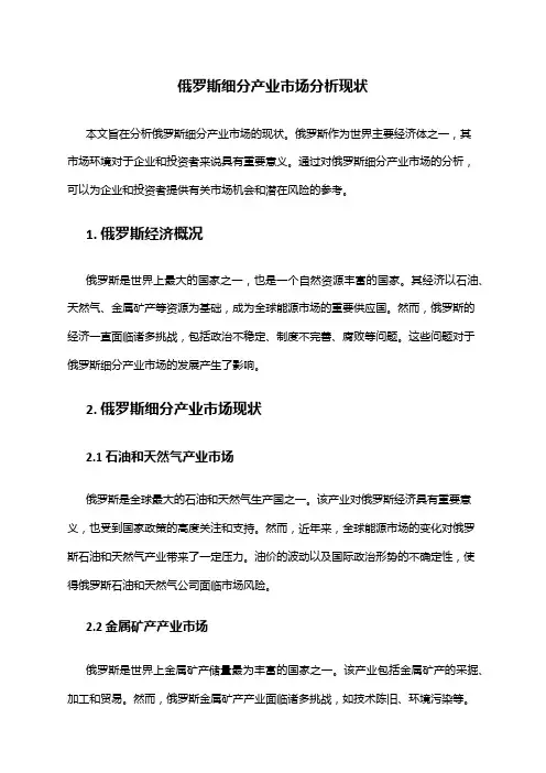 2024年俄罗斯细分产业市场分析现状
