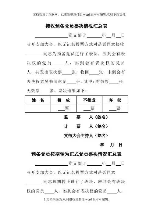 党支部发展党员各类票决情况模板