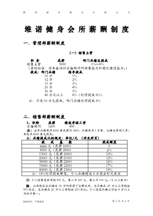 健身行业公司薪酬制度二(部门用)