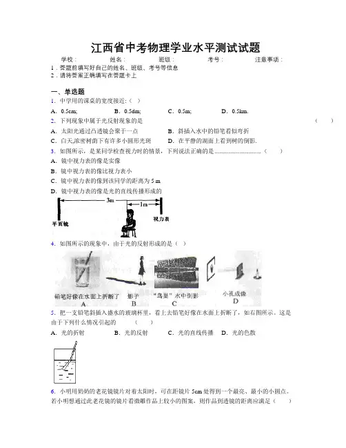 精编江西省中考物理学业水平测试试题附解析