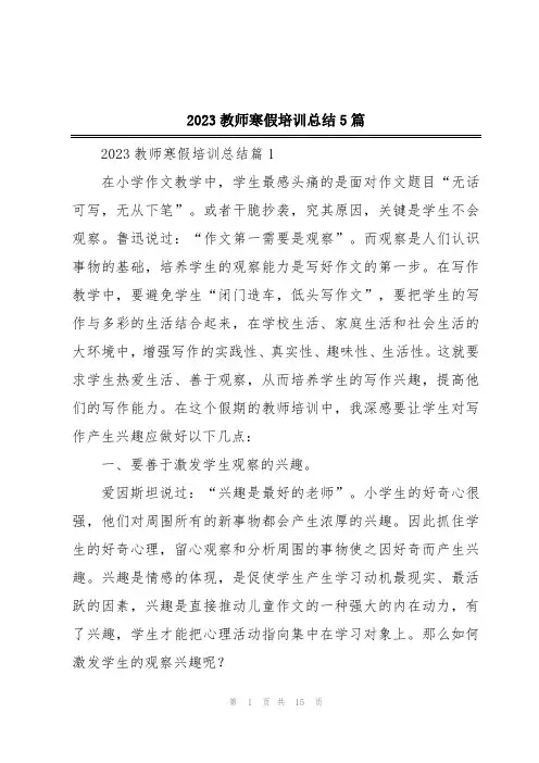 2023教师寒假培训总结5篇