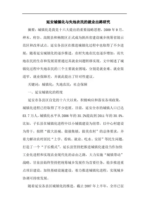 延安城镇化与失地农民的就业出路研究