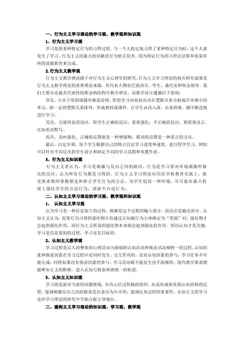 一、行为主义学习理论的学习观、教学观和知识观