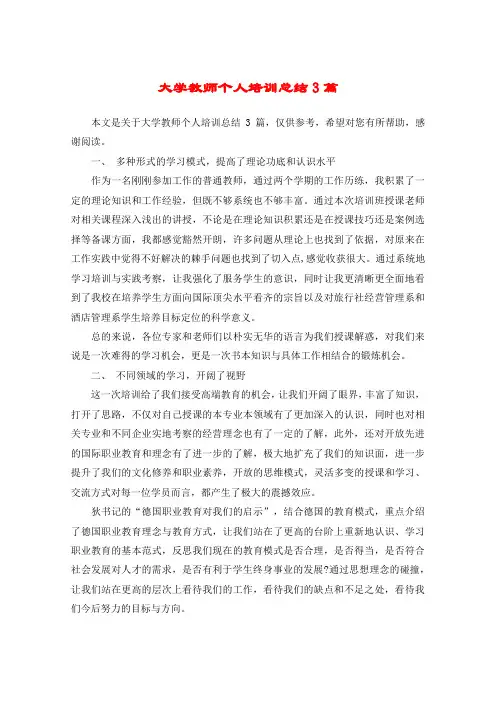 大学教师个人培训总结3篇