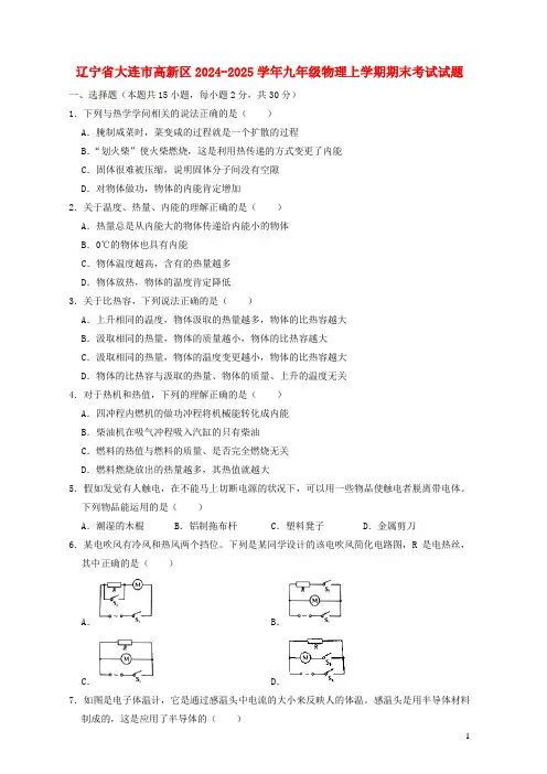 辽宁省大连市高新区2024_2025学年九年级物理上学期期末考试试题
