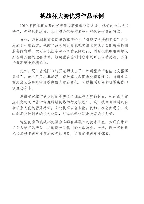 挑战杯大赛优秀作品示例
