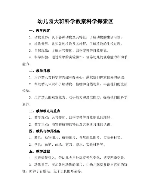 幼儿园大班科学教案科学探索区