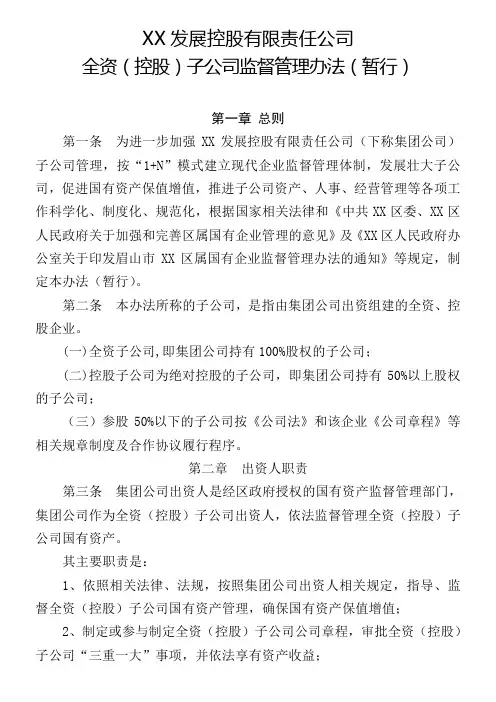 下属全资子公司监督管理办法