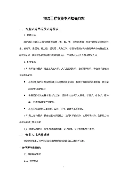 物流工程专业本科培养方案