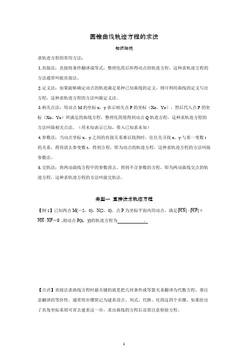 圆锥曲线的轨迹方程的求法
