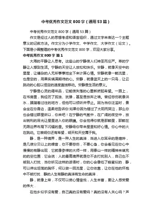 中考优秀作文范文800字（通用53篇）