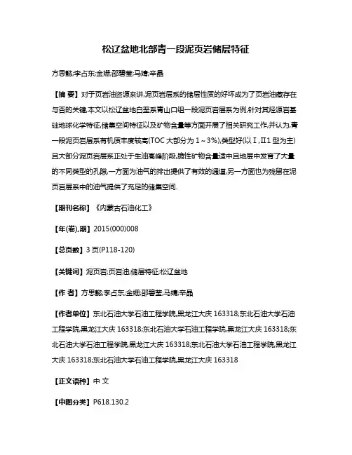 松辽盆地北部青一段泥页岩储层特征