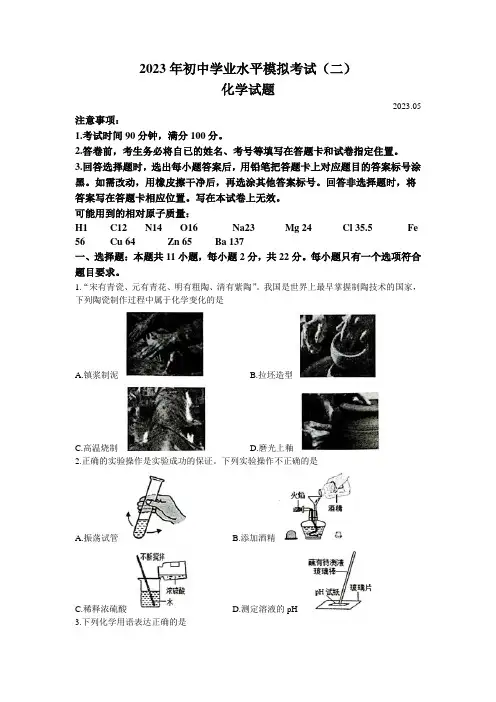 2023年山东省潍坊市高新区中考二模化学试题(含答案)