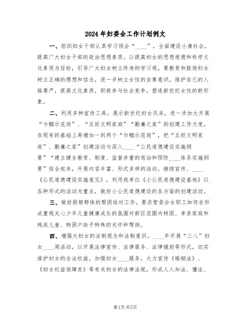 2024年妇委会工作计划例文(二篇)