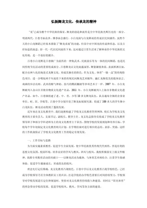 弘扬舞龙文化,传承龙的精神