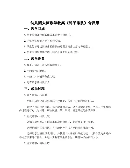 幼儿园大班数学教案《种子排队》含反思