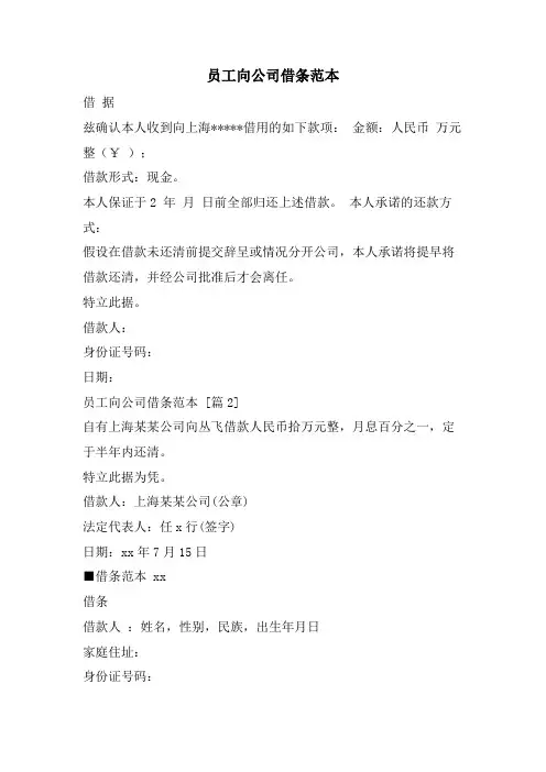 员工向公司借条范本
