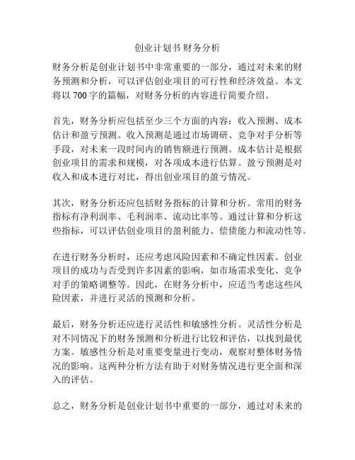 创业计划书 财务分析