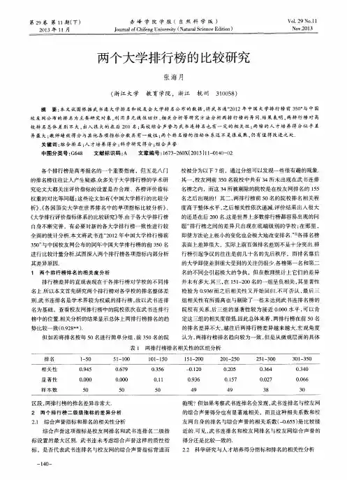 两个大学排行榜的比较研究