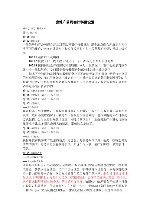 房地产公司具体会计科目