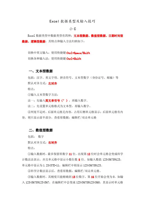 Excel数据类型及输入技巧