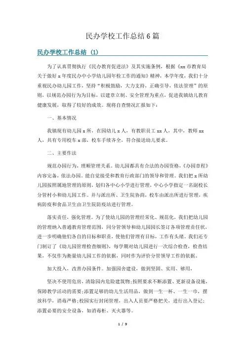 民办学校工作总结6篇