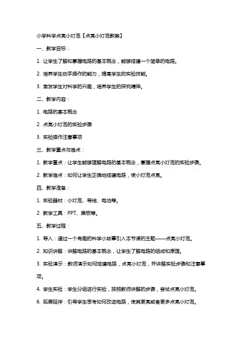 小学科学点亮小灯泡【点亮小灯泡教案】