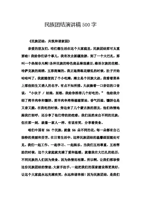 民族团结演讲稿500字