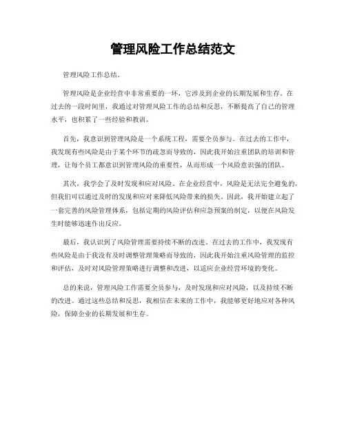 管理风险工作总结范文