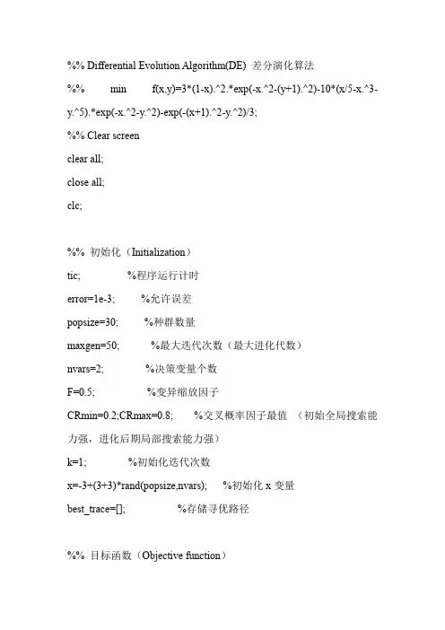 差分进化算法(DE)进行最优化处理
