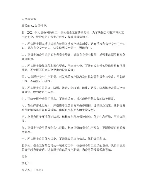 安全承诺书完整版