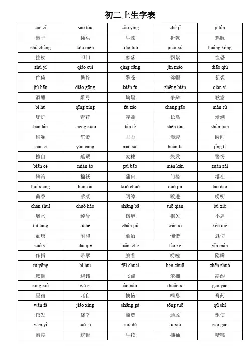 长春版语文初二上生字表