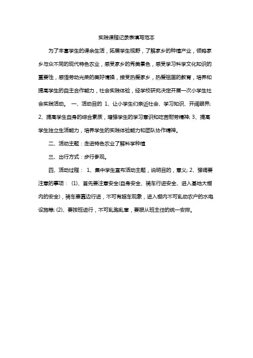 实践课程记录表填写范本