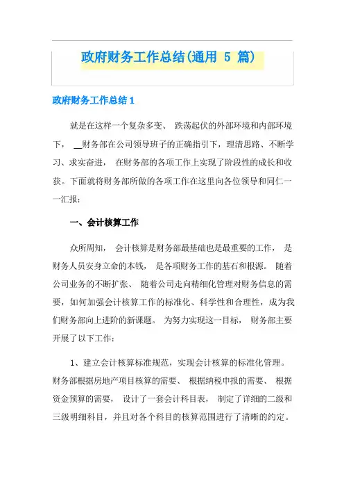 政府财务工作总结(通用5篇)