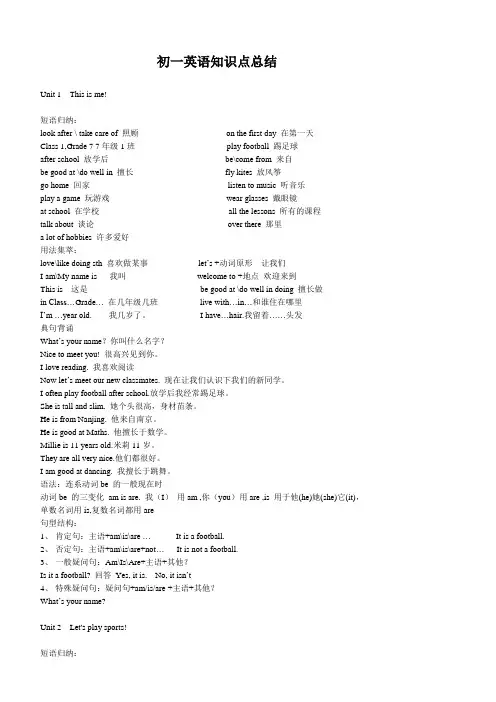 牛津七年级上英语知识点总结