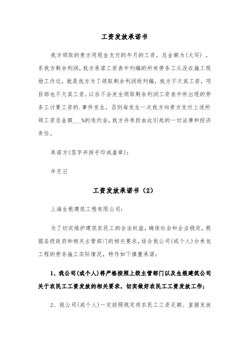 工资发放承诺书（5篇）