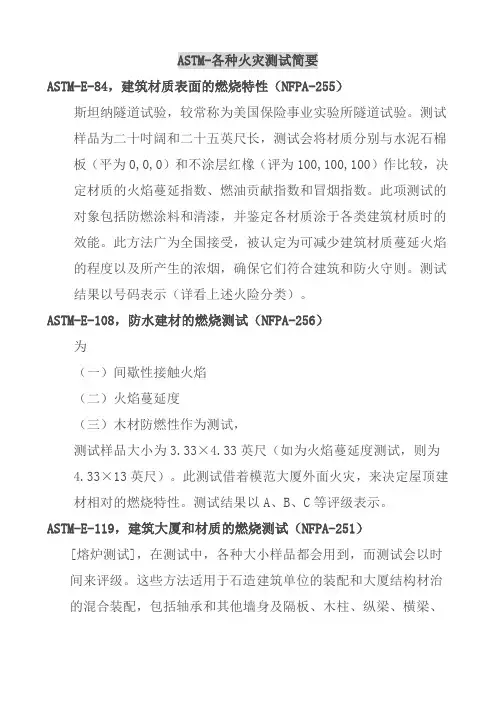ASTM-各种火灾测试简要