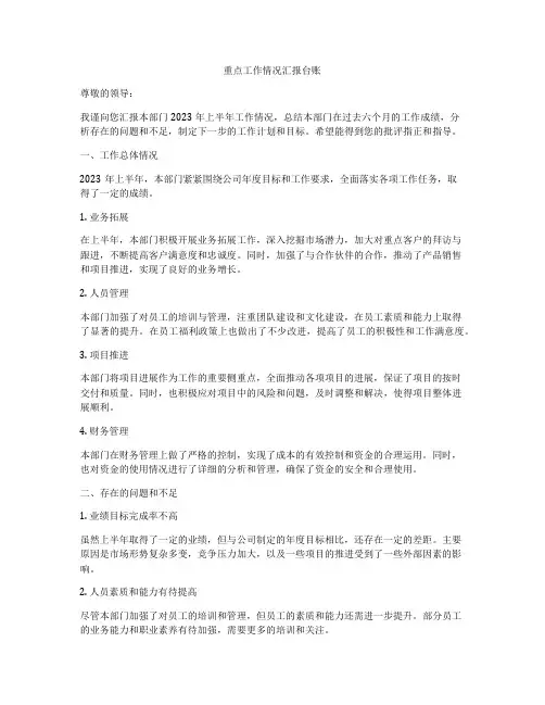 重点工作情况汇报台账