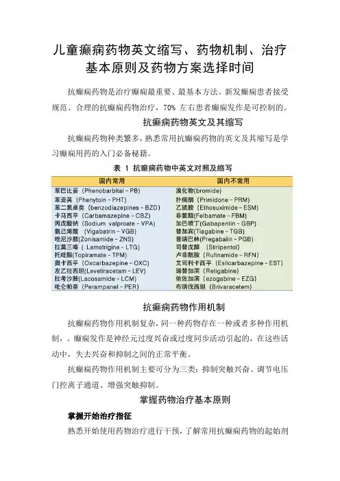 儿童癫痫药物英文缩写、药物机制、治疗基本原则及药物方案选择时间