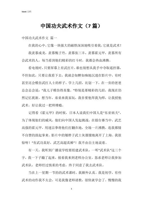 中国功夫武术作文(7篇)
